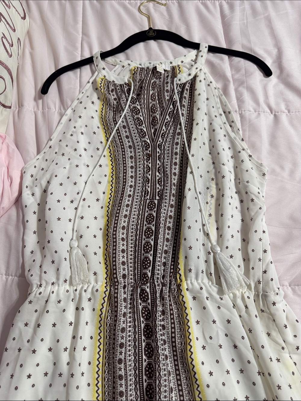 C White Dress with Brown and Yellow Tribal Stripes - Picture 4 of 6